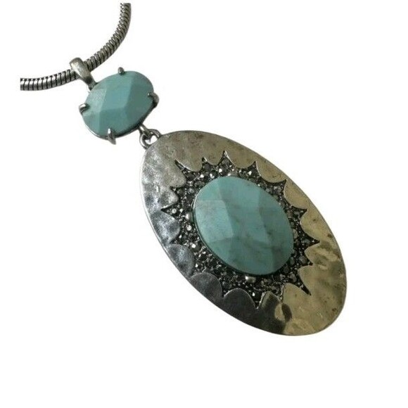 Lucky Brand Silver Sparkling Marcasite Faux Turquoise Statement Boho Necklace - Picture 4 of 7